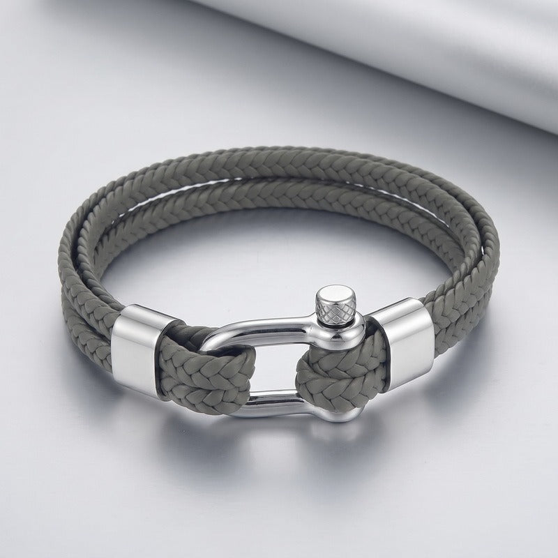 Kemstone Double Strand Braided Cord Bracelet for Men Stainless Steel Shackle Clasp KB214765-SJ