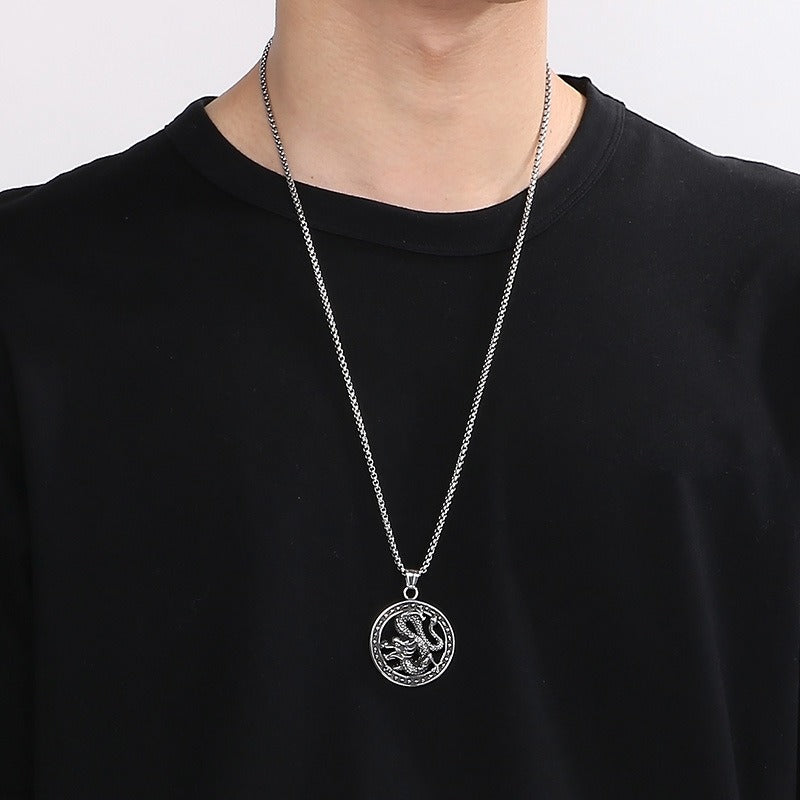 Kemstone Dragon Pendant Necklace for Men Titanium Steel Vintage Carved Design KP100398-KFC
