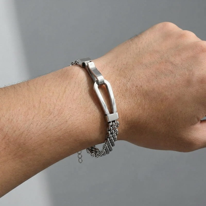 Kemstone Bar Link Chain Bracelet for Men Titanium Steel Double Layer Adjustable KB213341-KFC