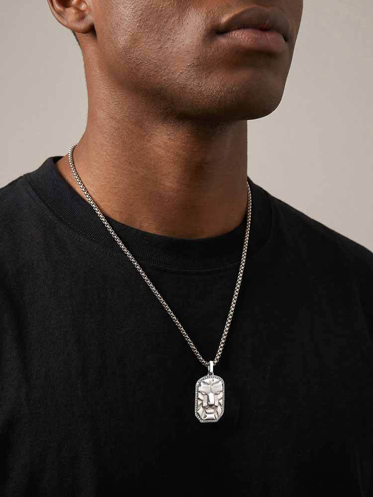 Kemston Face Pendant Necklace for Men Black Cubic Zirconia Leopard Stainless Steel Wild Identity PN-2350