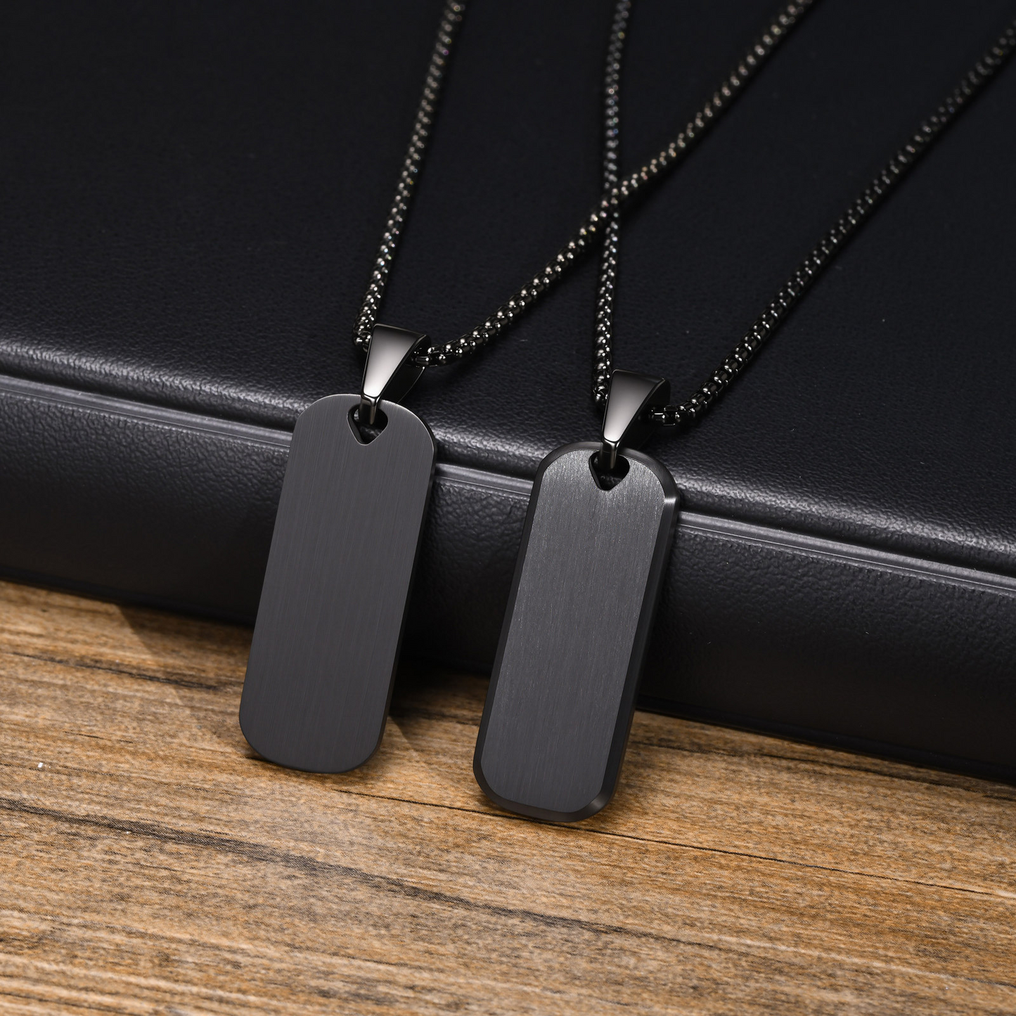Kemstone Tag Pendant Necklace Beveled Edge Stainless Steel Rectangle Plate for Men PN-1896