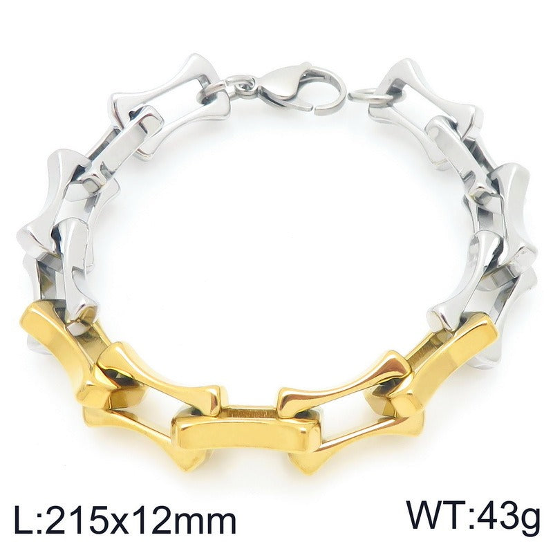 Kemstone Men’s Two-Tone Titanium Steel Bamboo Chain – 10/11/12mm KB207211-Z