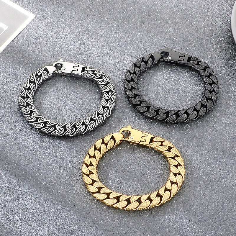 Stainless Steel Cuban Link Bracelet for Men, Vintage Braided Chain Bracelet with Zircon Clasp, Vacuum Plated Hip Hop Punk Biker Bracelet, Durable Mens Jewelry Gift