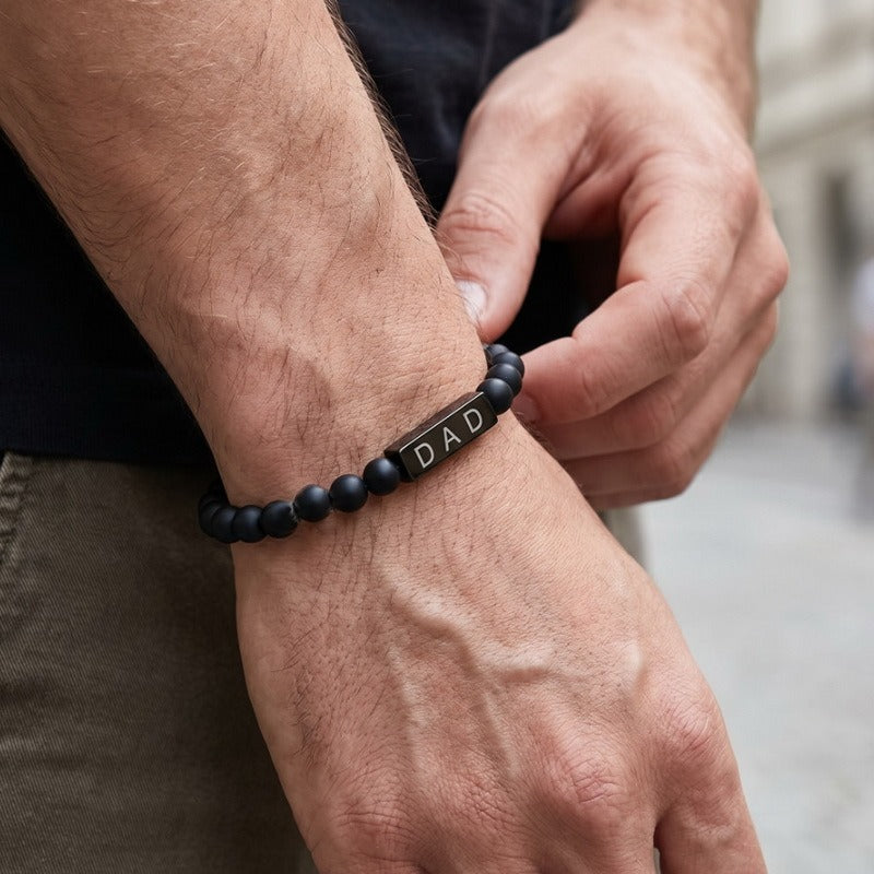 Kemston Black Lava Stone Beaded Bracelet for Men Stainless Steel Dad Gift Minimal Style KB214603-Z