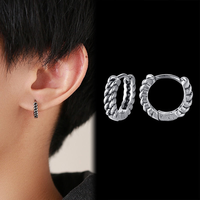 Kemstone Men’s Titanium Steel Hoop Earrings – Braided Rope Huggie Hoops EH-322
