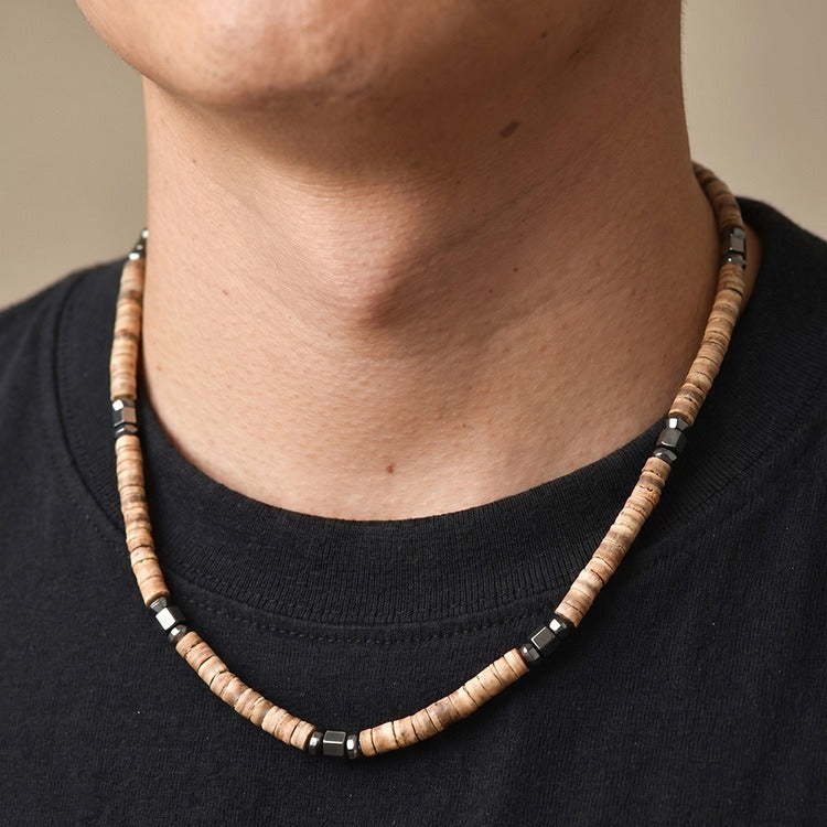 Kemstone Disc Bead Necklace for Men Geometric Accents NC3016