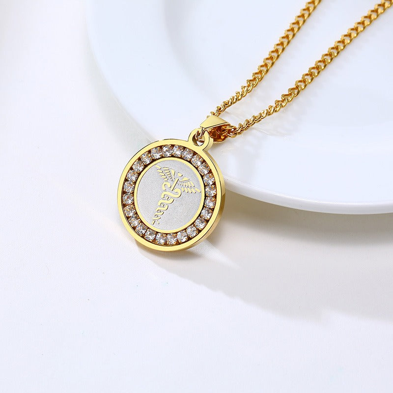 Kemstone Men’s Stainless Steel Caduceus Pendant Necklace – Gold & Silver PN-619