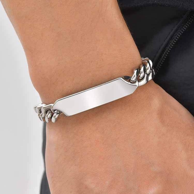 Kemstone Stainless Steel Cuban Chain Curved Plate Bracelet Men Retro Punk Hip Hop BR-2796