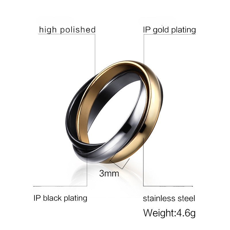 Kemstone “Trio Echo” Stackable Ring Set Three-Tone Stainless Steel Bands | Modern Minimalist Titanium Steel Jewelry | Hypoallergenic Everyday Elegance R-054