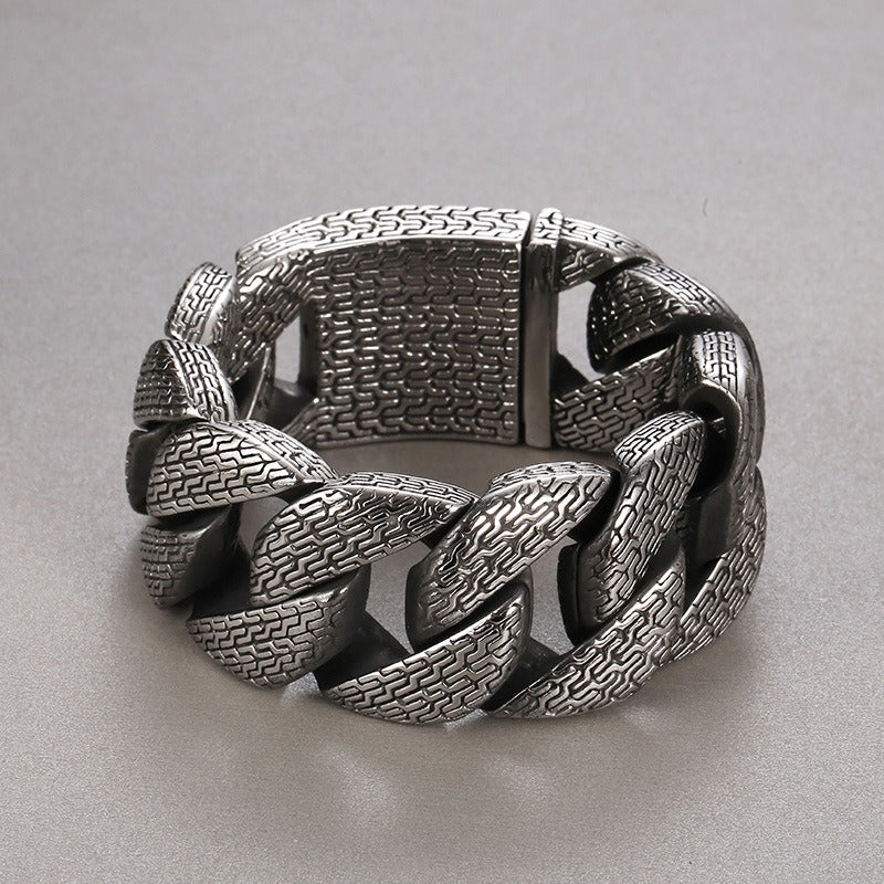 Kemstone Titanium Steel Extra Wide Cuban Chain Bracelet – Vintage Trident Link Style for Men KB179930-KJX