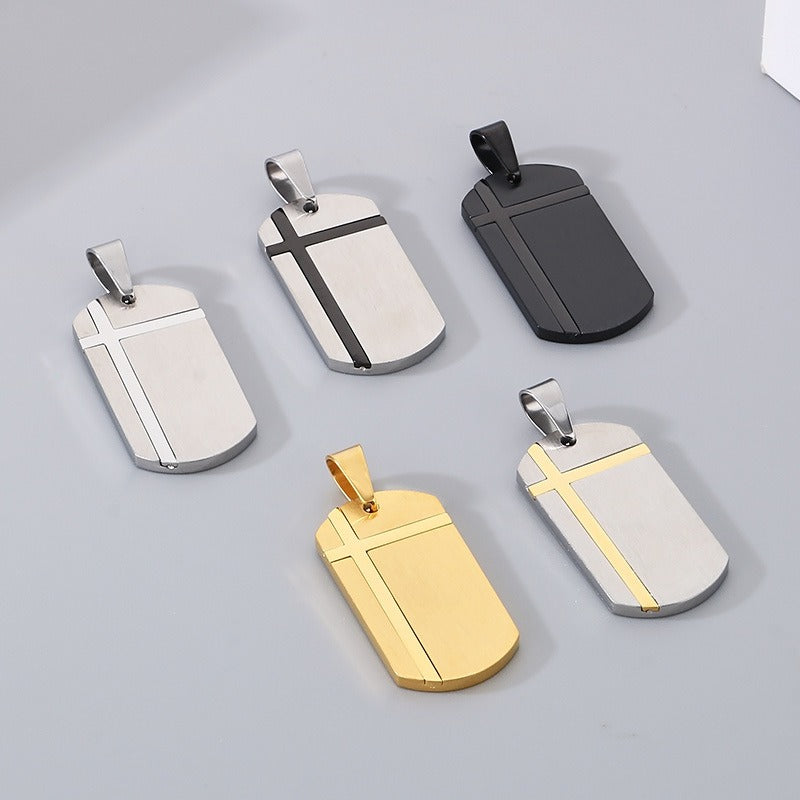 Kemstone Bar Pendant Necklace Stainless Steel Minimalist Cross Crack Texture Men KP130991-HR