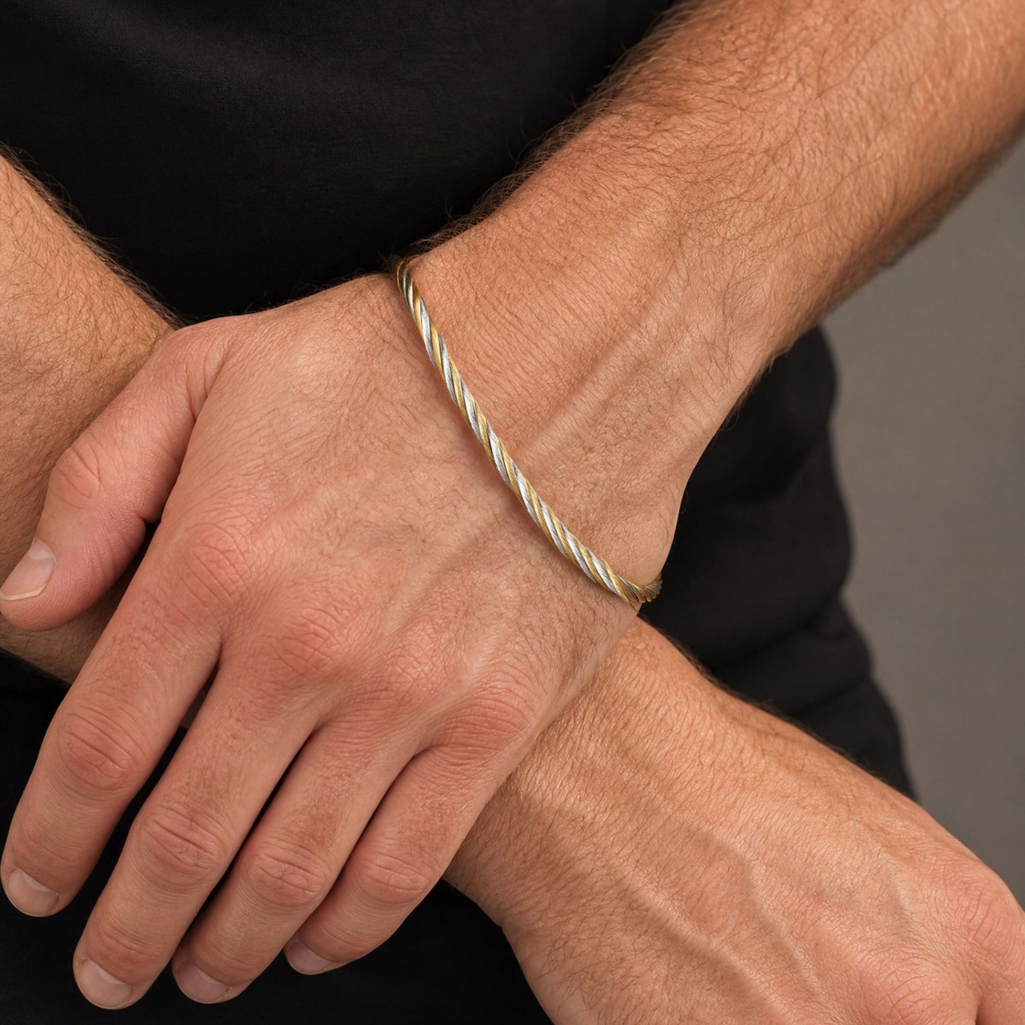 Kemston Twisted Rope Bracelet for Men Stainless Steel Cable Texture B-773