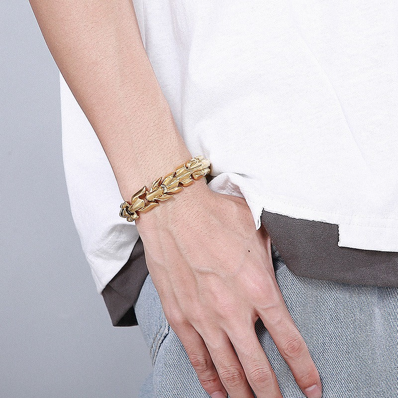 Kemstone Dragon Bone Chain Bracelet for Men – Titanium Steel Vacuum Plated 15mm Link KB150666-KJX