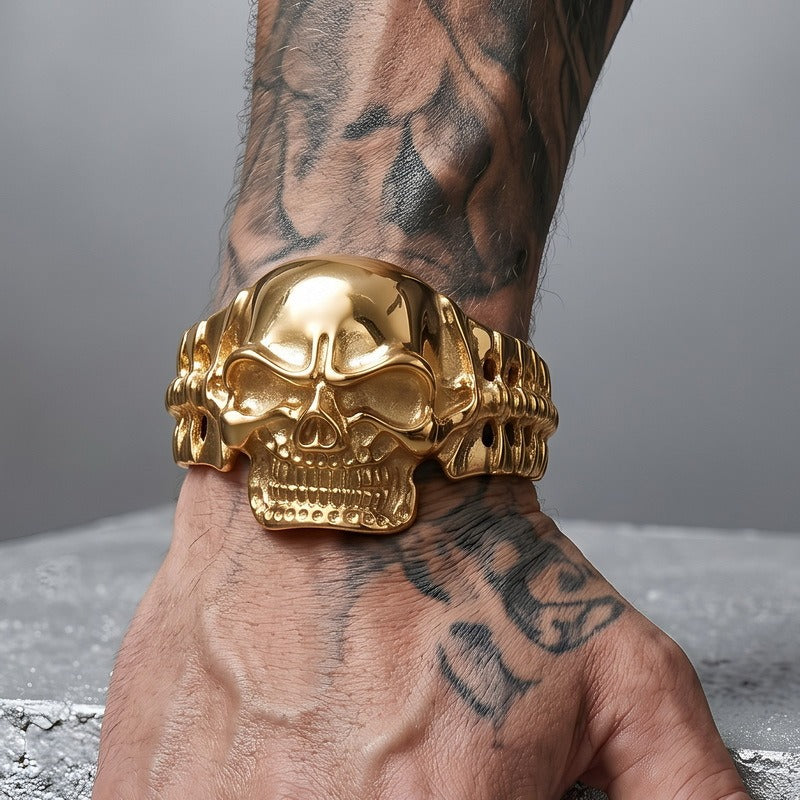 Kemston Titanium Steel 3D Skull Cuff Bracelet for Men Gothic Biker KB36415-D