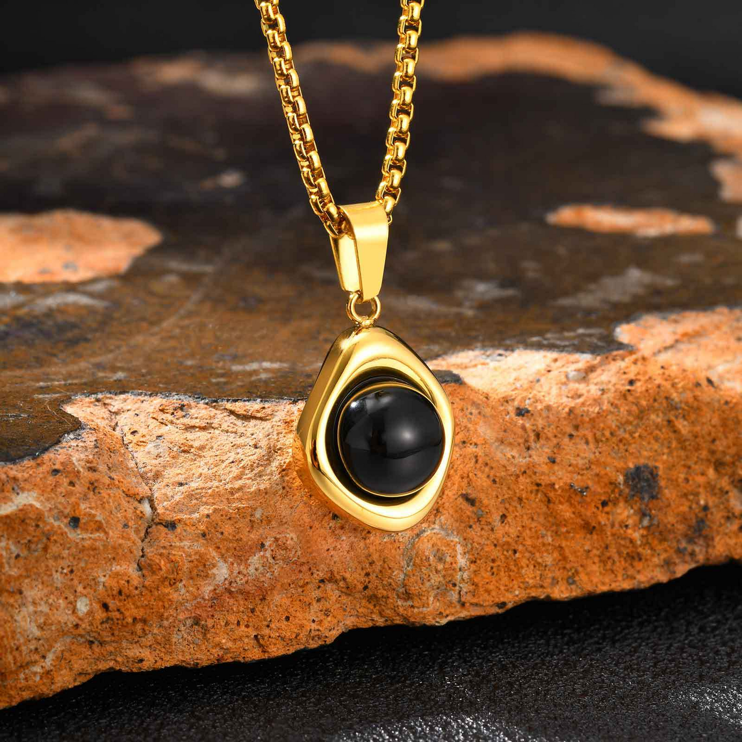 Kemstone Men’s Stainless Steel Necklace – Irregular Natural Stone Pendant Tiger Eye / Onyx / Turquoise PN-2189