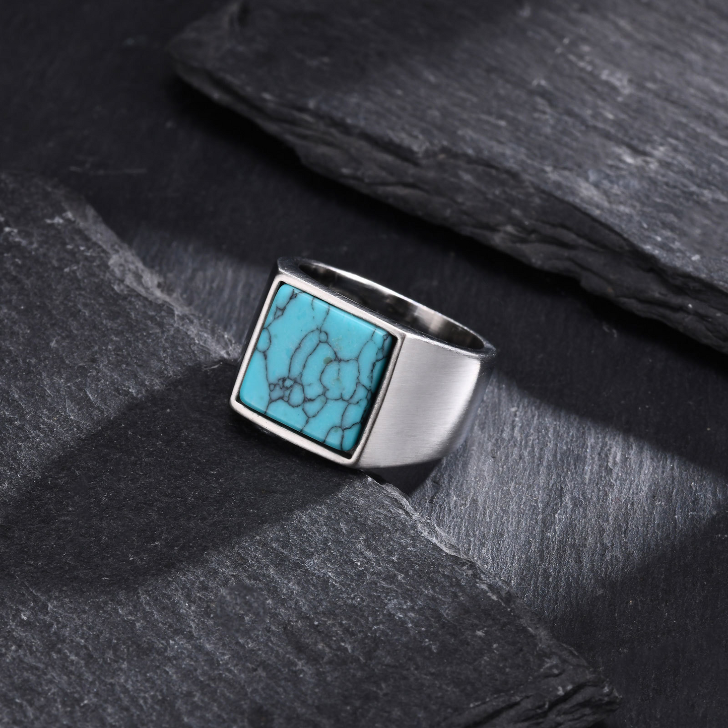 Kemstone Men’s Square Natural Stone Signet Ring Stainless Steel RC682