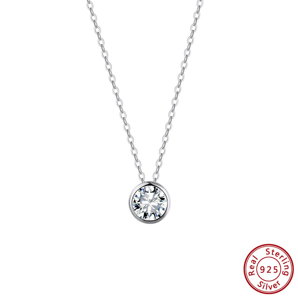 Kemstone Round Bezel Set Moissanite Pendant Necklace – 925 Sterling Silver MON11