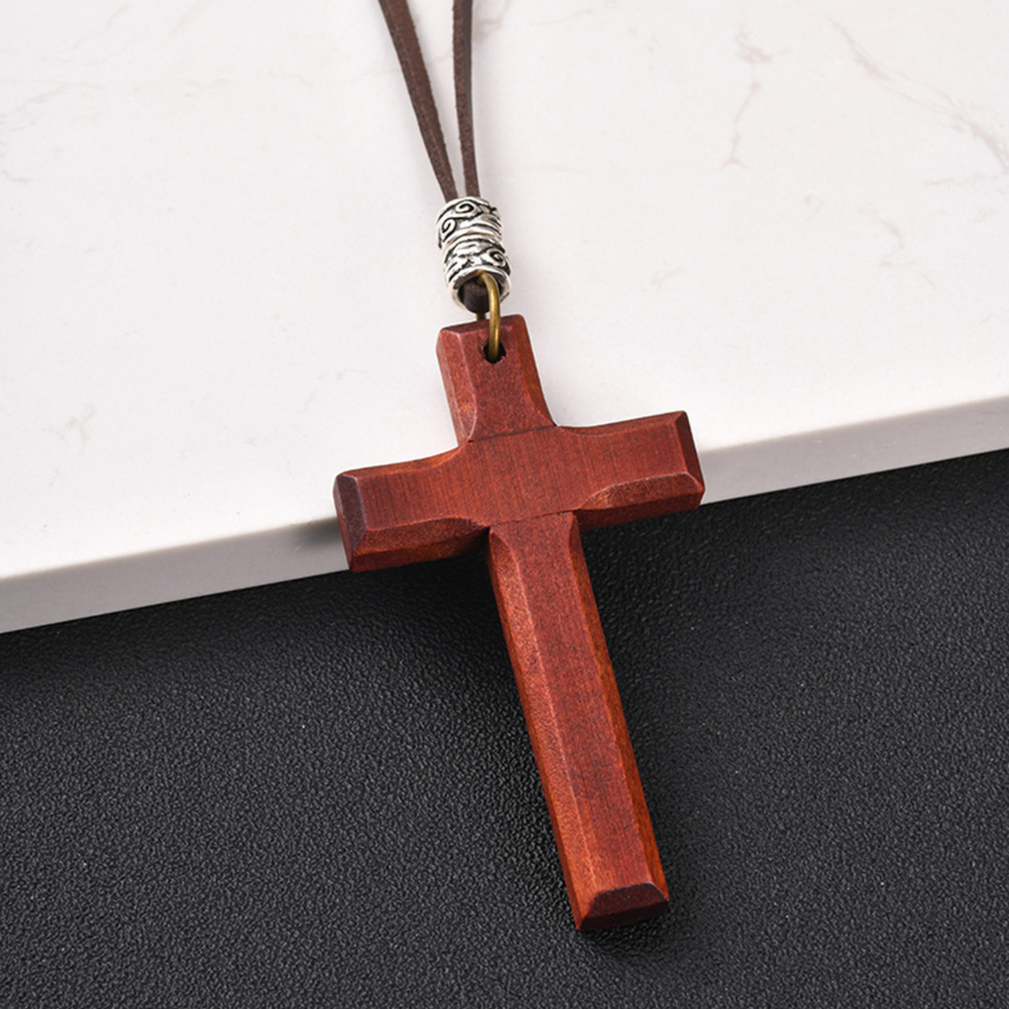 Kemston Wooden Cross Pendant Necklace for Men Adjustable Cord PN-1278