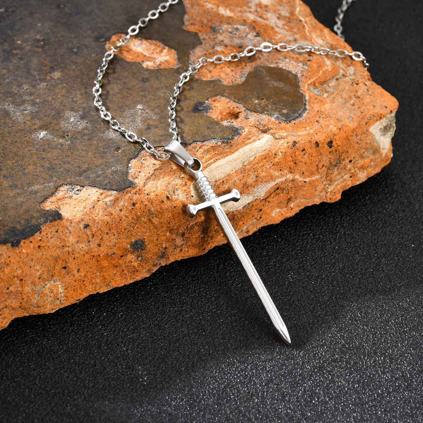 Kemstone Stainless Steel Sword Pendant Necklace for Men – Silver, Gold, Black NC-2556