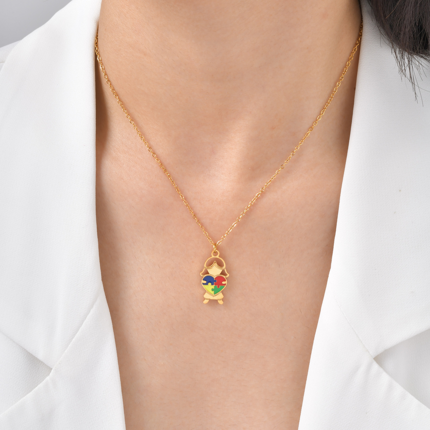 Kemstone Stainless Steel Puzzle Heart Pendant Necklace Colorful Enamel for Men Women NC-2257