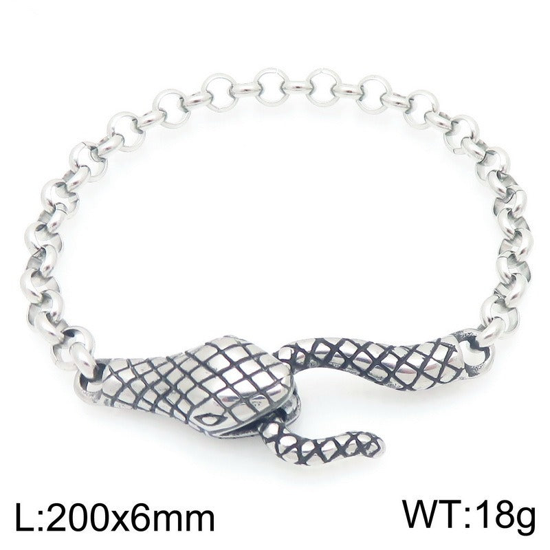 Kemstone Punk Snake Head Chain Bracelet for Men – Titanium Steel 200mm KB203290-Z