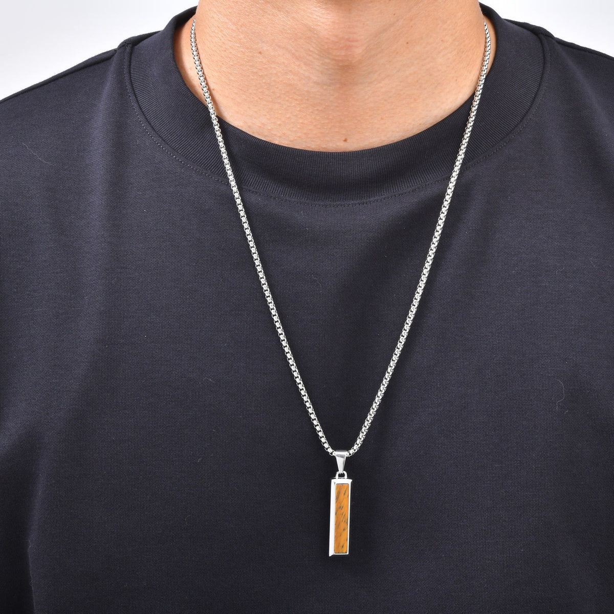 Kemstone Geometric Bar Pendant Necklace for Men Stainless Steel Tiger Eye & Turquoise Styles PN-2221