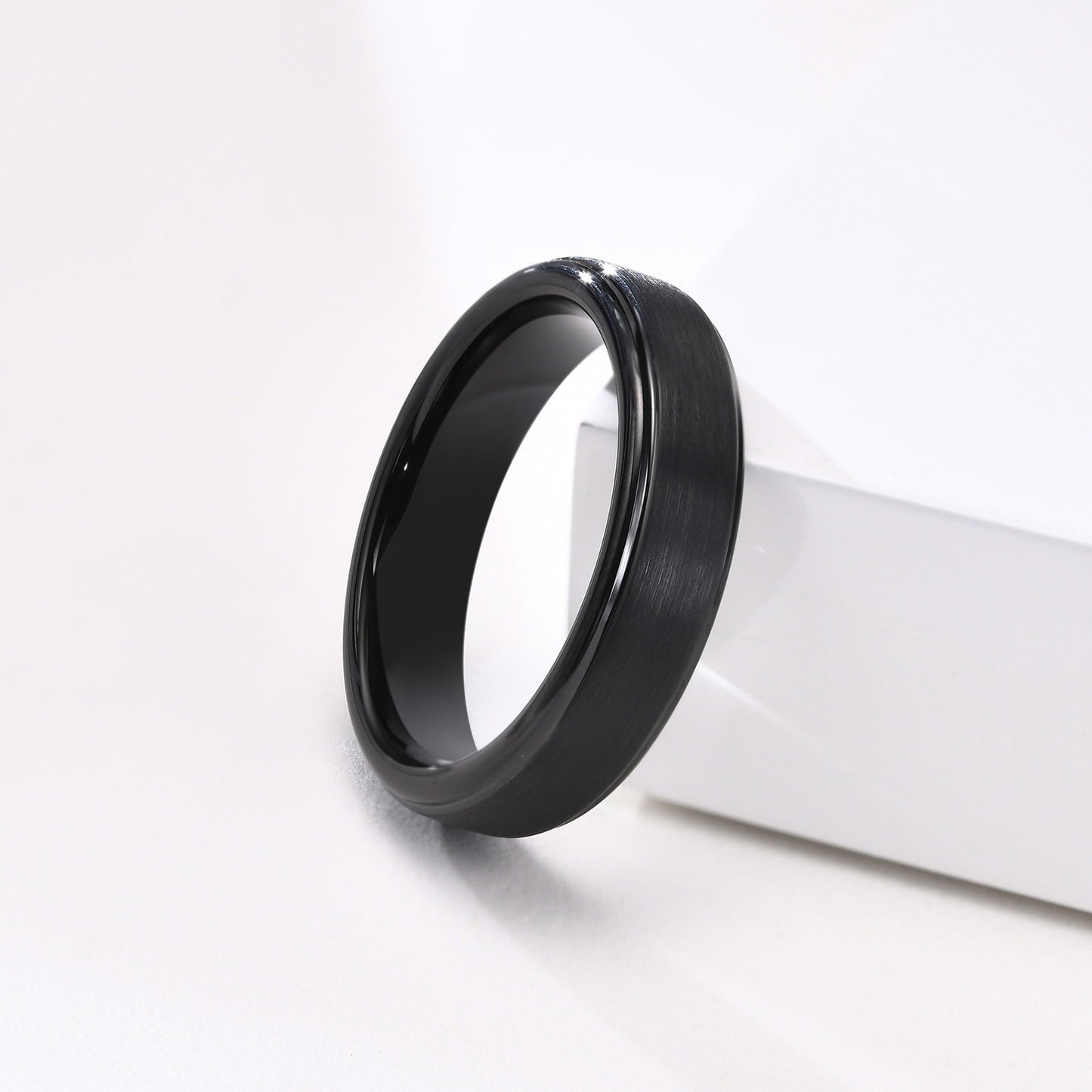 Kemstone Tungsten Steel Graduation Ring – 5mm Black & Gold Matte Finish Men's TCR-061