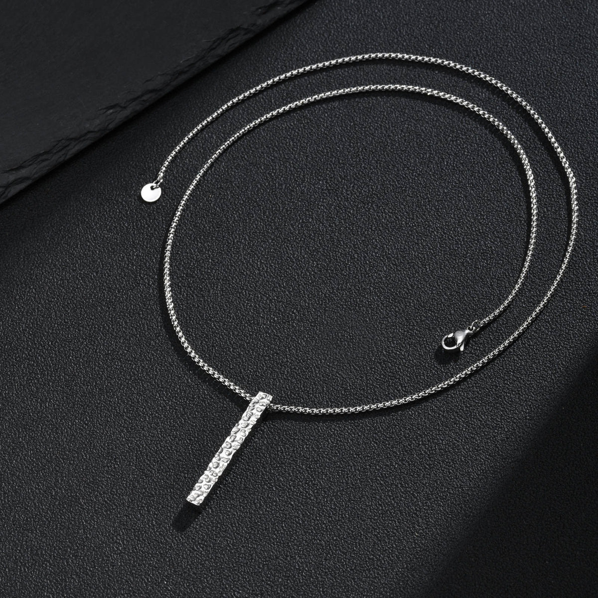 Kemstone Hammered Bar Pendant Necklace for Men Stainless Steel NC-3258