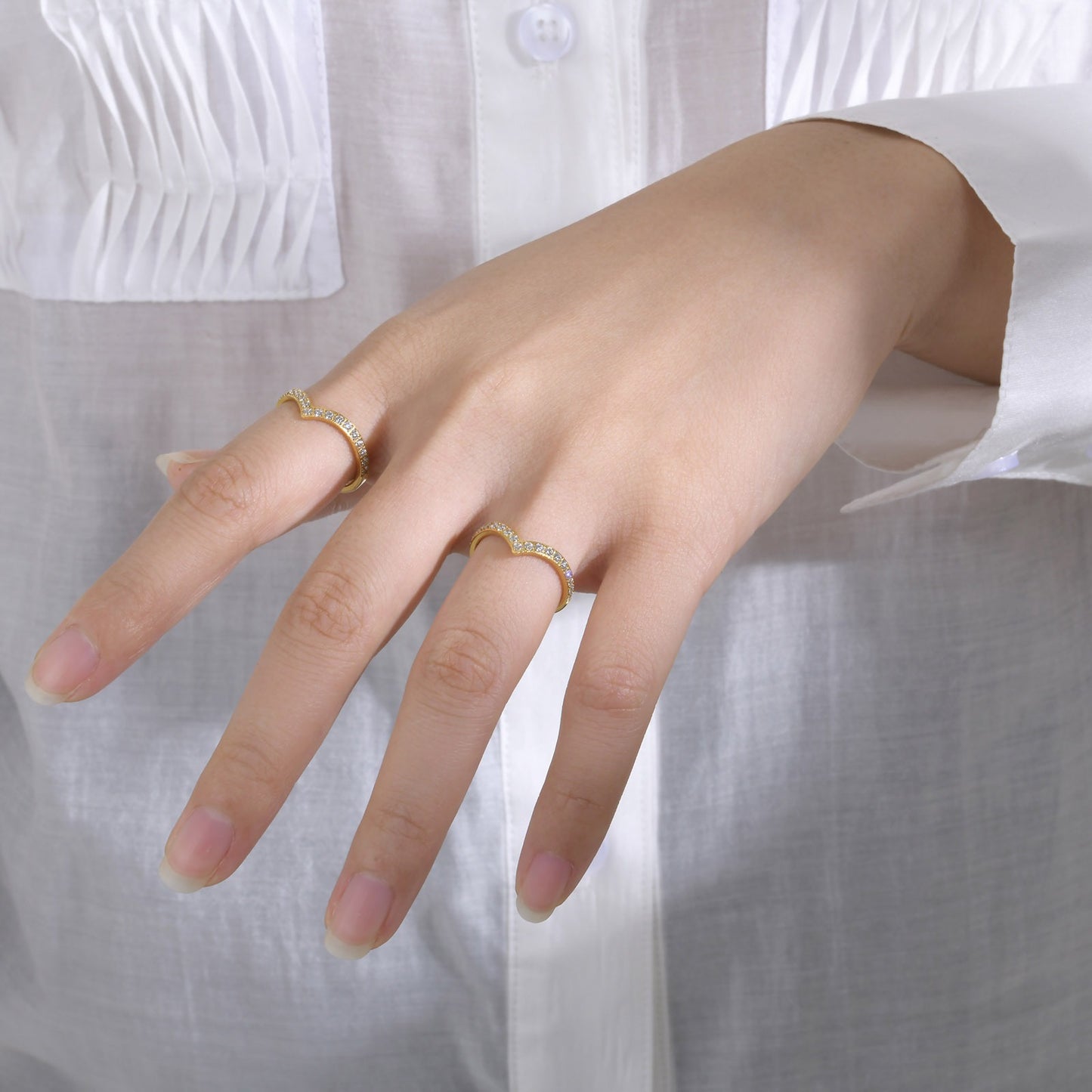 V-Edge Steel Ring – Gold-Plated Power Symbol with Zircon Grit R-665