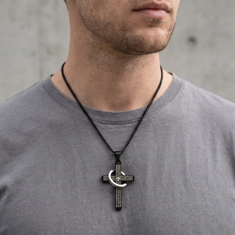 Kemstone Titanium Steel Engraved Cross Pendant for Men Vintage Ring Cross Chain KP119055-Z