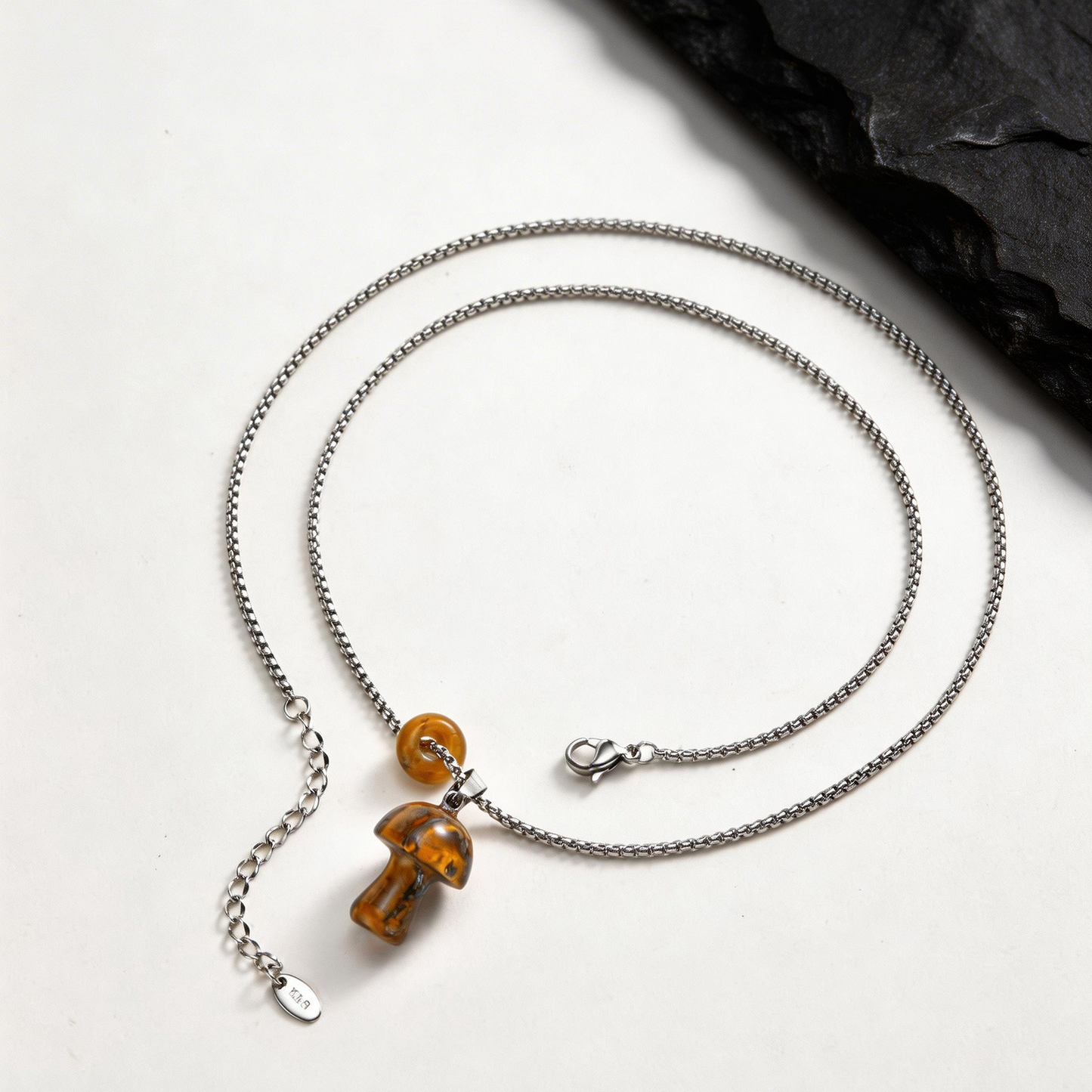 Kemstone Mushroom Pendant Necklace Natural Stone Stainless Steel for Men Women Aventurine Tiger Eye Obsidian NC2875