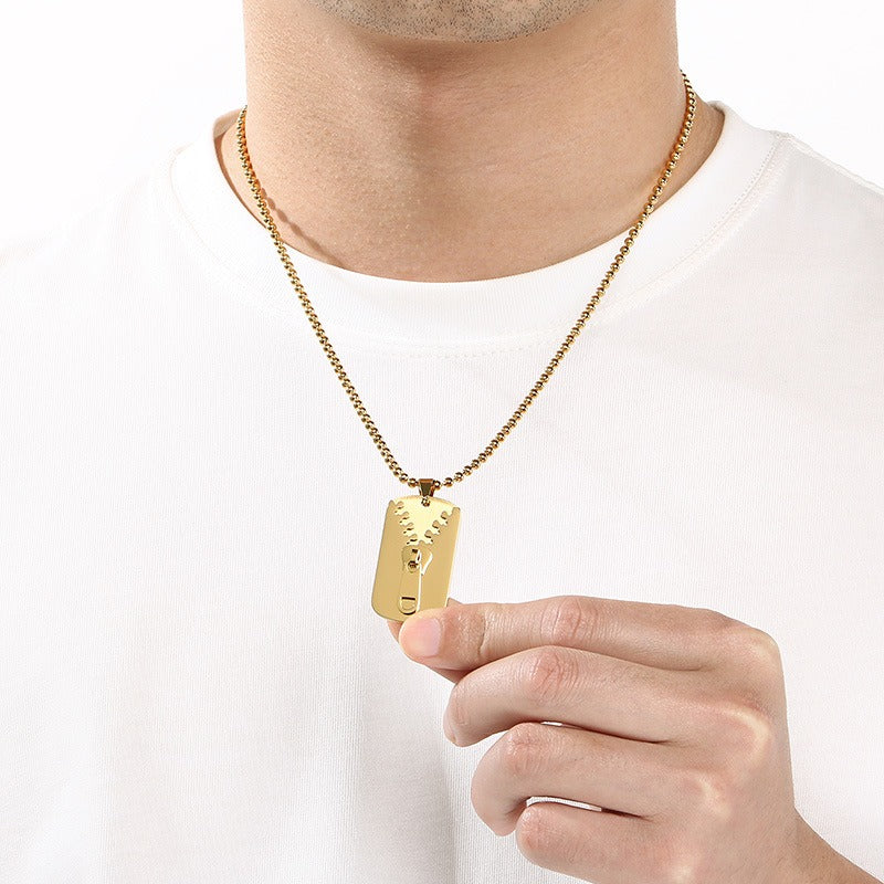 Kemstone Titanium Steel Zipper Tag Pendant Necklace for Men Women KN301415-KFC