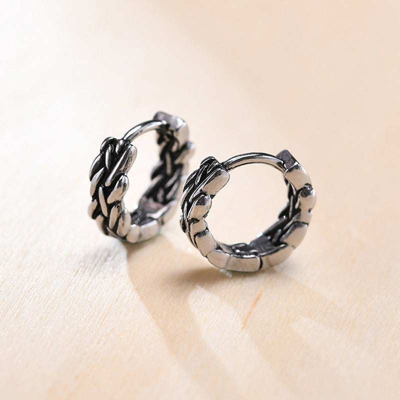 Kemstone Men’s Titanium Steel Hoop Earrings – Braided Rope Huggie Hoops EH-322