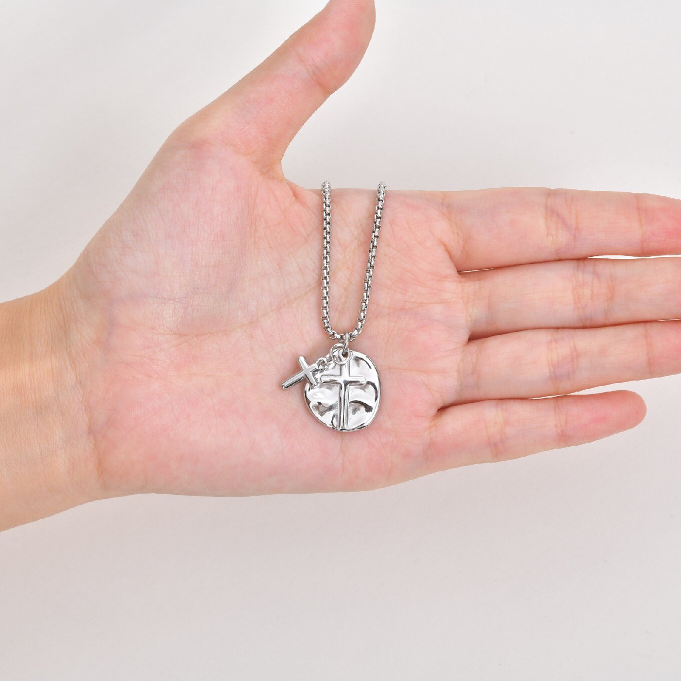 Kemstone Vintage Coin Medallion Necklace with Cross Pendant for Men Stainless Steel PN-2277