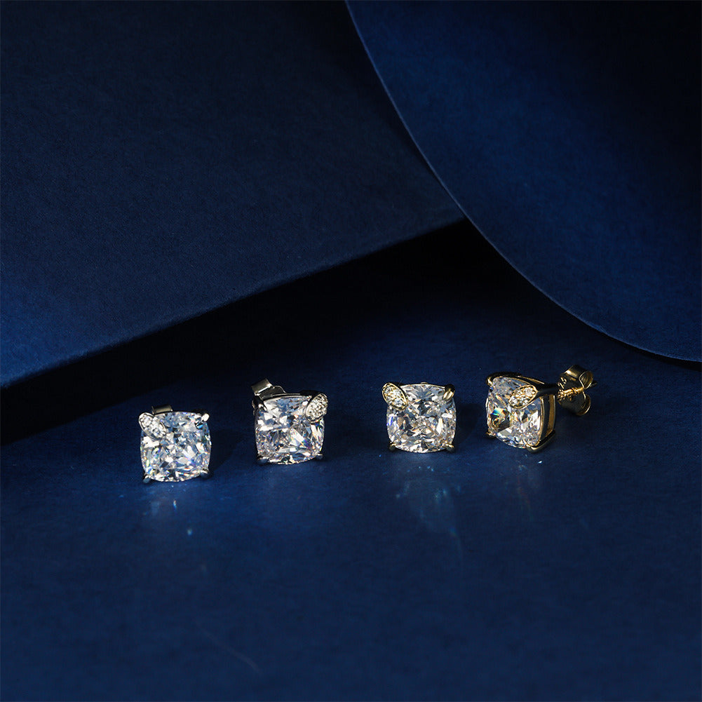 925 Sterling Silver Cushion Cut Zircon Stud Earrings for Women | 8mm Square Gold & White Gold Plated Hypoallergenic Jewelry by Kemstone A4-LZE58