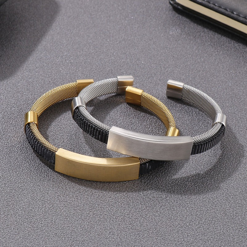 Kemstone Titanium Steel Mesh Cuff Bracelet for Men Woven Bar Design KB147885-KLHQ