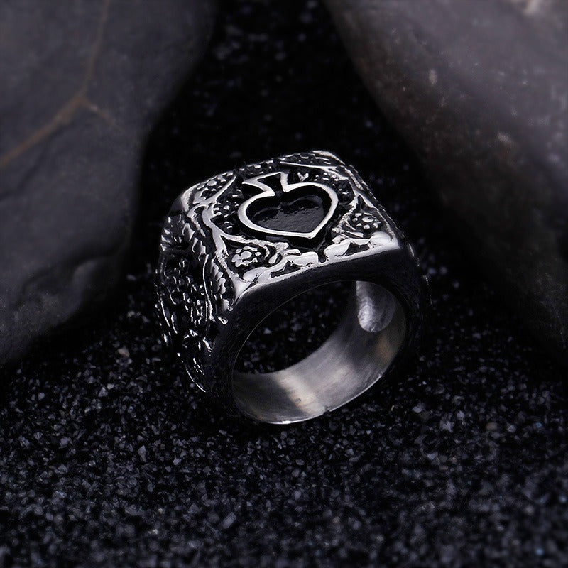 Kemstone Men's Geometric Titanium Steel Ring - Edgy Star & Anchor Tribal Design for Hip Hop Streetwear KR44629-BD