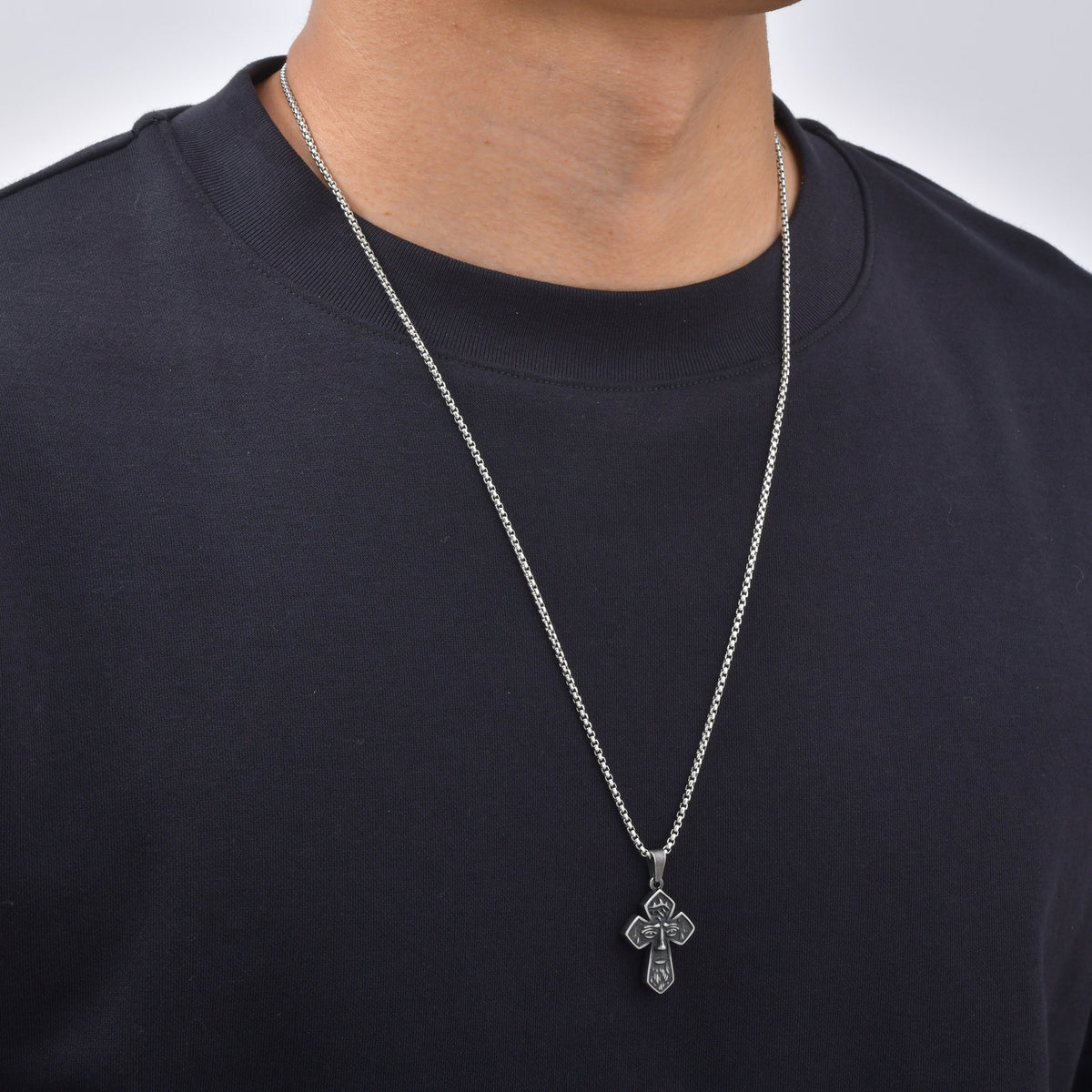 Kemstone Face Relief Cross Pendant Necklace for Men Stainless Steel Vintage PN-2429