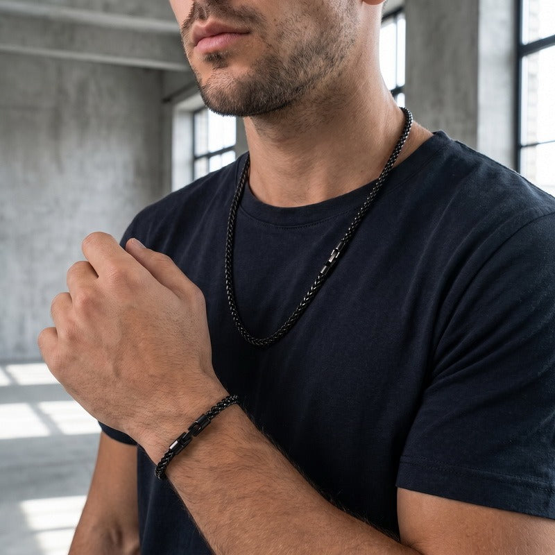 Kemstone Titanium Steel Braided Chain Bracelet for Men Textured Woven Link KB214403-KFC