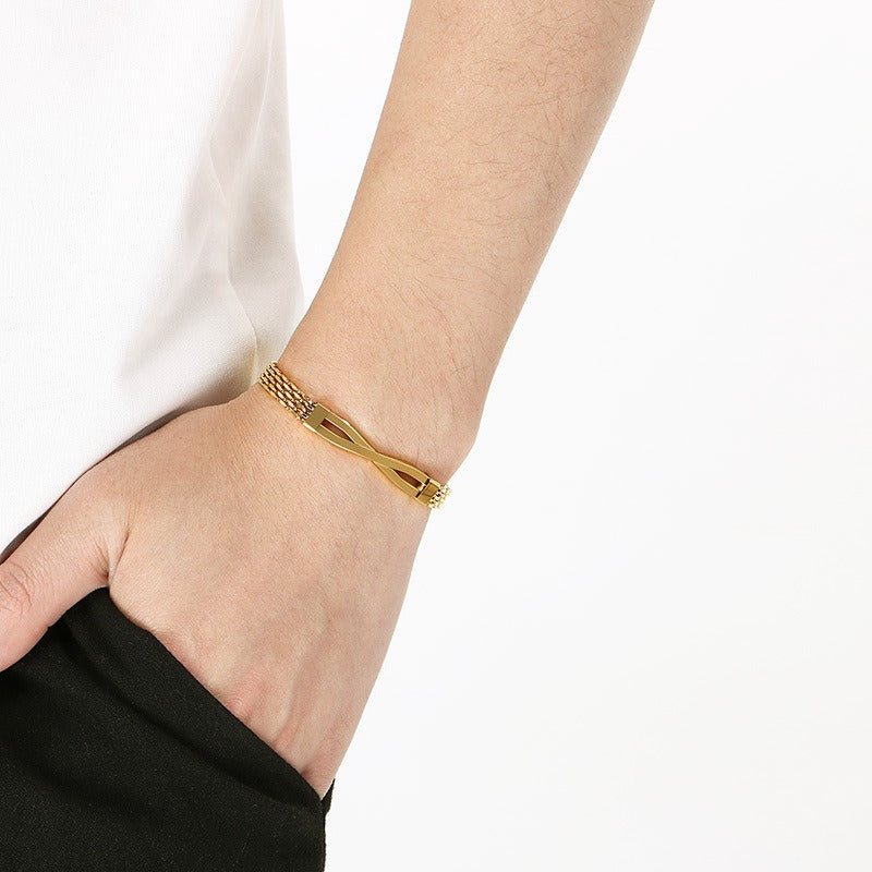 Kemstone Titanium Steel Twisted Bar Bracelet – Minimalist Link Chain for Men KB212529-KFC