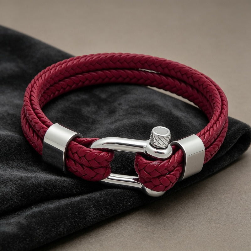 Kemstone Double Strand Braided Cord Bracelet for Men Stainless Steel Shackle Clasp KB214765-SJ