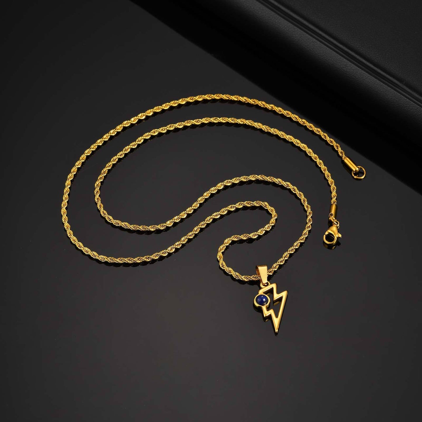 Kemstone Men’s Stainless Steel Lightning Pendant Necklace – Natural Stone Jewelry PN-2202