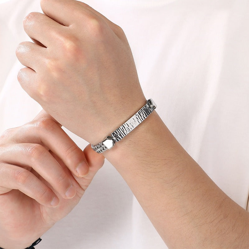 Kemstone ID Plate Bracelet for Men Titanium Steel Curved Bar Textured Chain KB211647-KFC