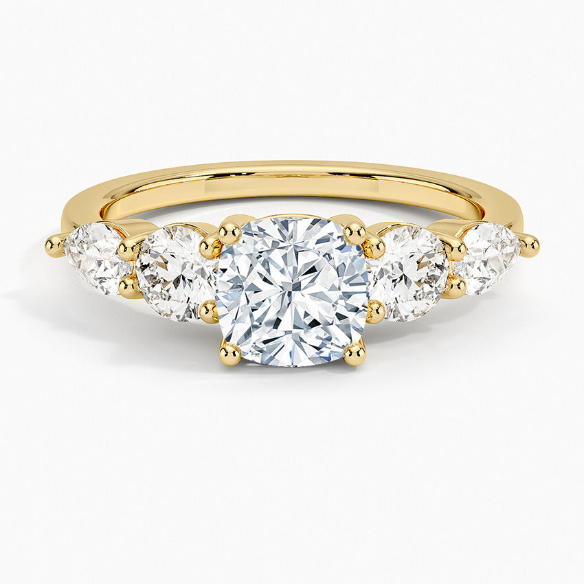 Kemstone Square Cushion Cut Moissanite Five-Stone Ring for Women, 1–6 Carat | S925 Gold-Plated Bridal Engagement Ring SU542R