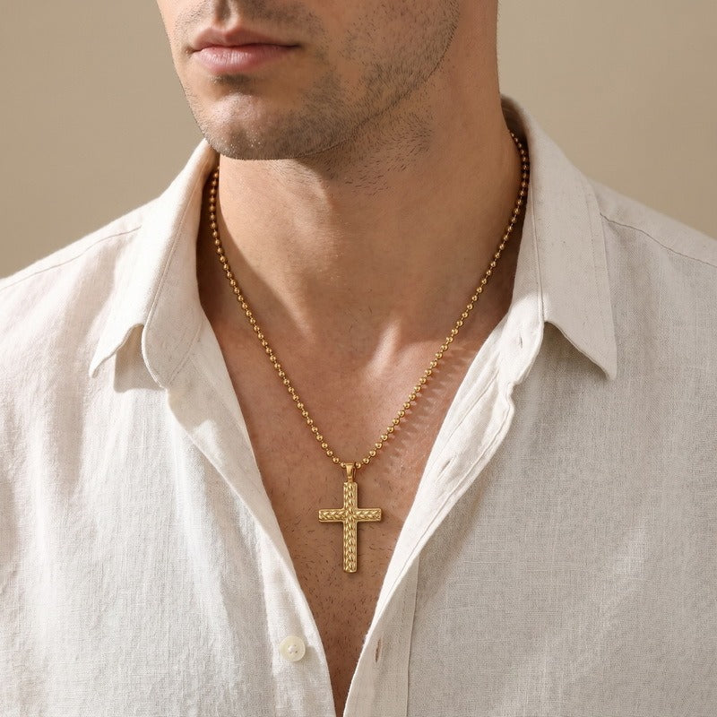 Kemstone Titanium Steel Wheat Texture Cross Pendant for Men KN302490-GC