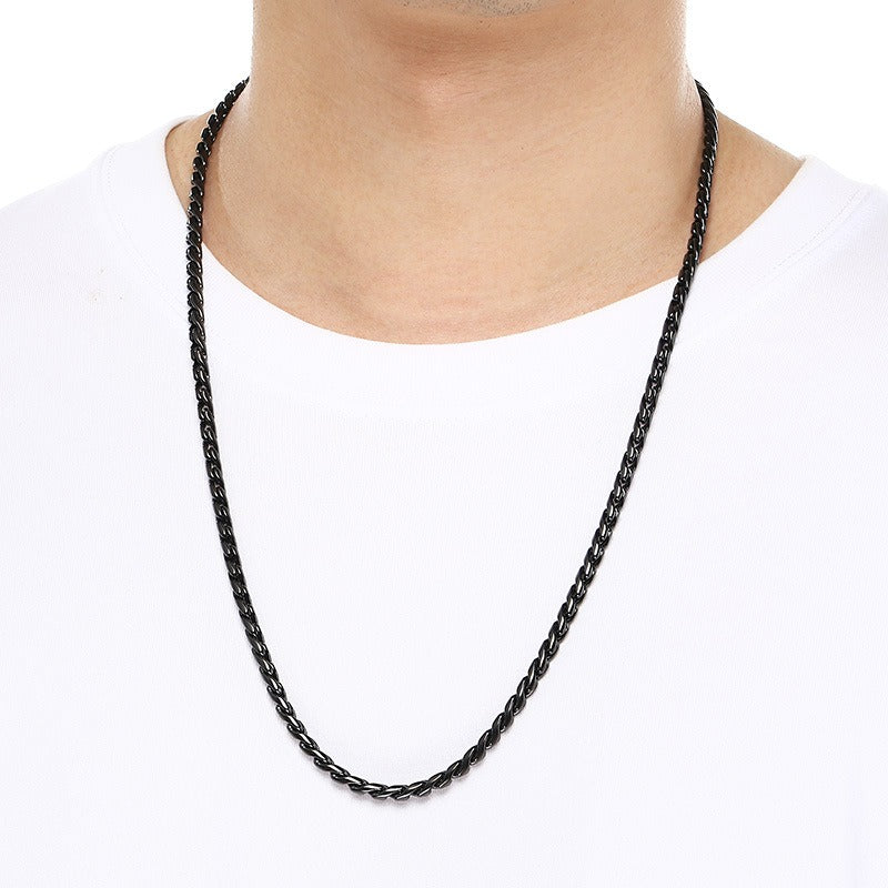 Kemstone Men’s Titanium Steel Rope Chain Necklace – 18K Gold Plated Streetwear Jewelry KN297832-Z