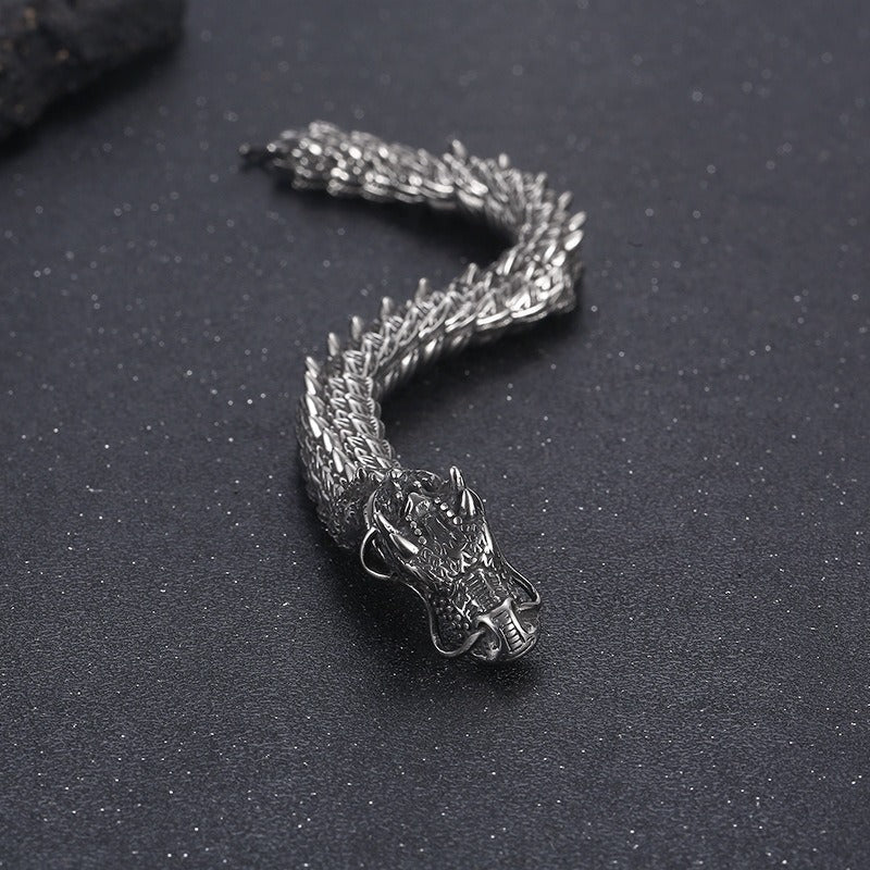 Kemstone Men’s Dragon Head Bracelet – Blackened Stainless Steel with Green Eyes KB170307