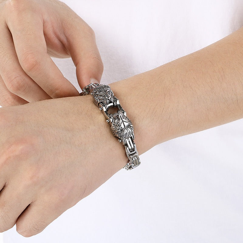 Kemstone Titanium Steel Lion Head Cuban Bracelet for Men KB208296-KFC