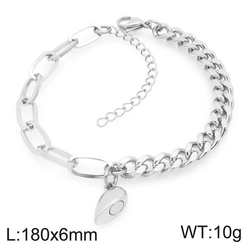 Kemstone Magnetic Heart Cuban Chain Couple Bracelet Titanium Steel Matching Bracelet for Men & Women KB208398-Z
