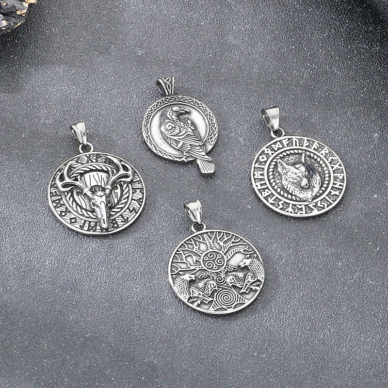 Kemstone Titanium Steel Viking Rune Disc Pendant Necklace for Men KP117021-LU